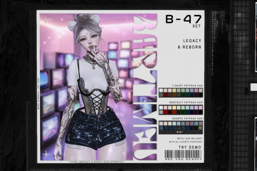 B-47 T-Shirt, Bodysuit and Shorts - Legacy/Reborn, L$280-L$300 each/L$2000-L$2500 each FP/L$6000 FP