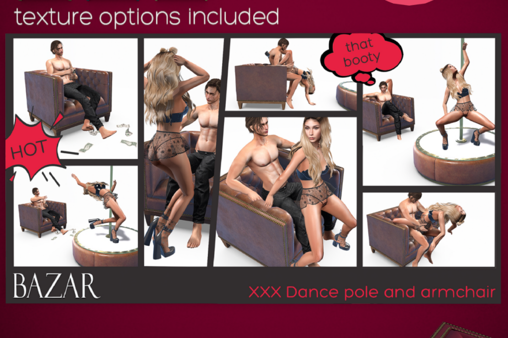 XXX Dance Pole &amp; Armchair, L$429-L$489 each/L$729 FP