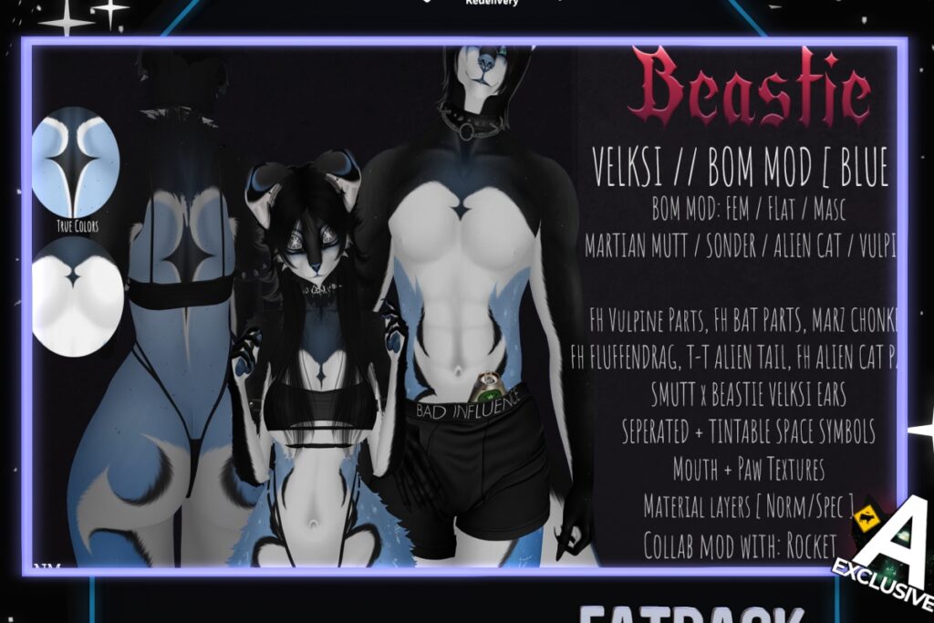 Velksi Mod Kit - BOM/Cerberus Sonder Pup/FH Alien Cat/FH Vulpine/Marz Martian Mutt, L$700 each/L$3500 FP