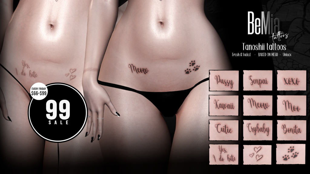 Tanoshii Tattoos - BOM	&lt;a href=&quot;http://maps.secondlife.com/secondlife/Rosehaven/218/121/2501&quot; target=&quot;_blank&quot;&gt;Teleport&lt;/a&gt;