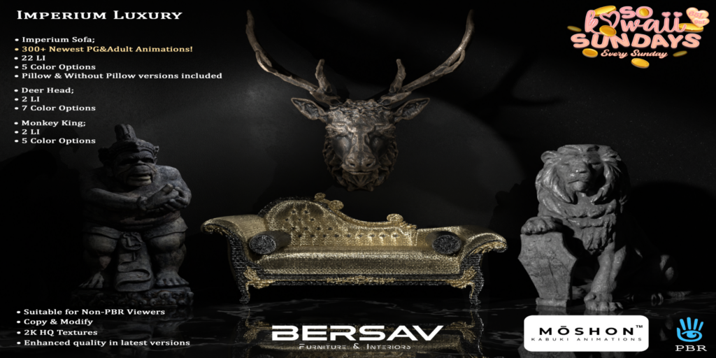 Imperium Luxury Decor Set	&lt;a href=&quot;http://maps.secondlife.com/secondlife/Abode/101/19/22&quot; target=&quot;_blank&quot;&gt;Teleport&lt;/a&gt;