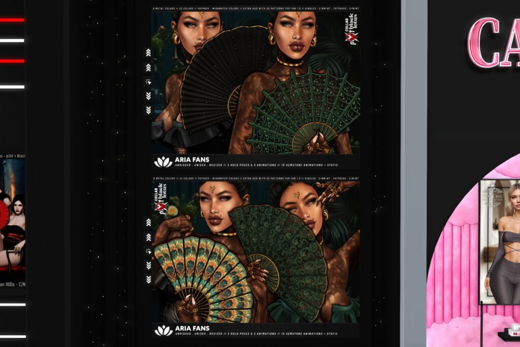 Aria Fans, L$255 each/L$515 Extras HUD/L$945 each FP