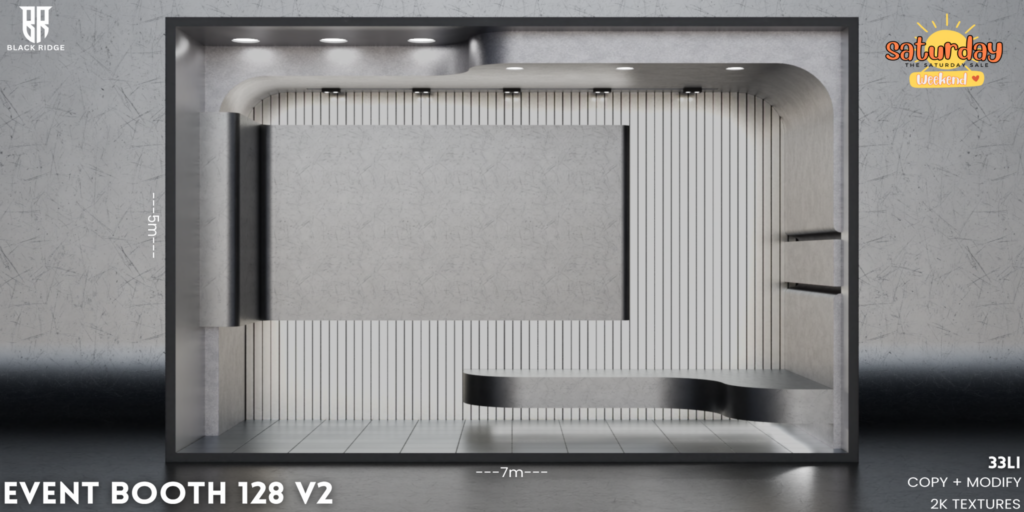 Event Booth 128 V2	&lt;a href=&quot;http://maps.secondlife.com/secondlife/Wilderdale/156/174/400&quot; target=&quot;_blank&quot;&gt;Teleport&lt;/a&gt;