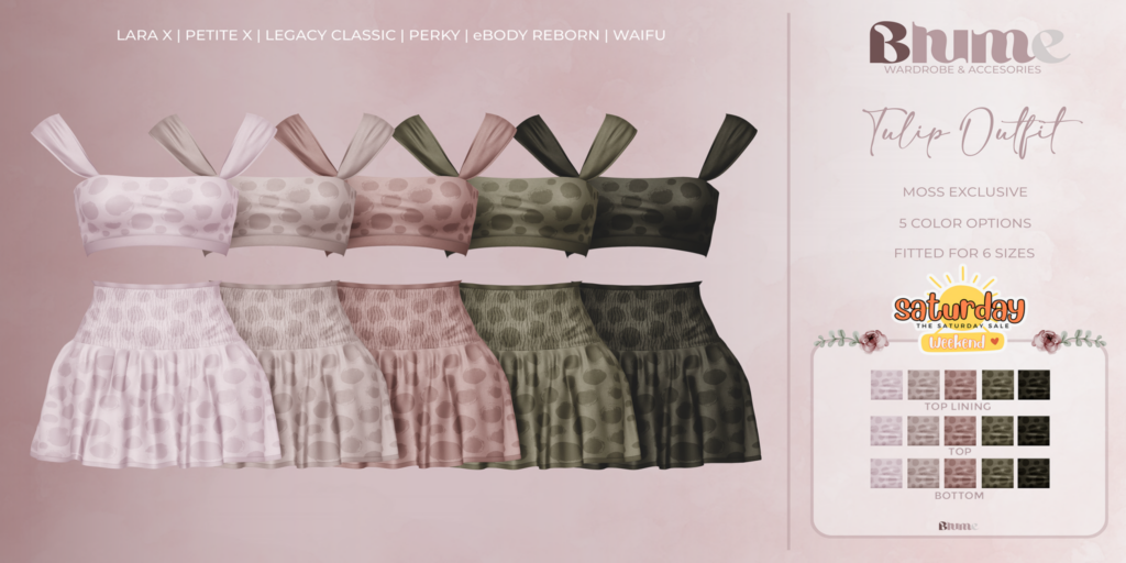 Tulip Outfit Moss - Legacy/MaitreyaX/Reborn/+mods	&lt;a href=&quot;http://maps.secondlife.com/secondlife/Bruschetta/140/41/1301&quot; target=&quot;_blank&quot;&gt;Teleport&lt;/a&gt;