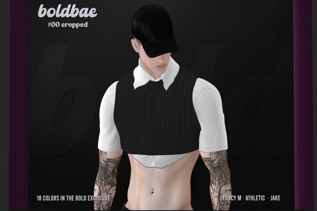#00 Cropped Shirt - Jake/Legacy/+mods	&lt;a href=&quot;http://maps.secondlife.com/secondlife/Tortoise%20District/164/184/1212&quot; target=&quot;_blank&quot;&gt;Teleport&lt;/a&gt;