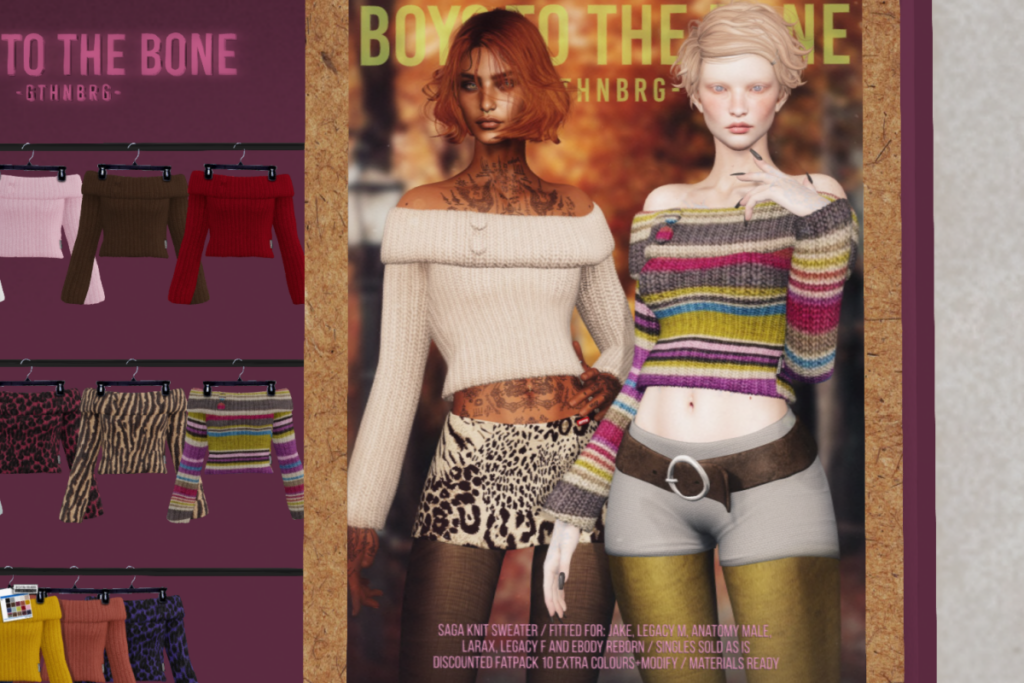 Saga Knit Sweater - Anatomy/Jake/Legacy M+F/MaitreyaX/Reborn, L$299 each/L$1299 FP