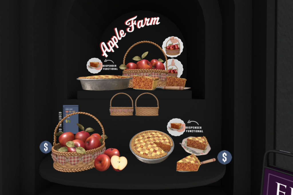Apple Farm Apple Pie &amp; Basket	&lt;a href=&quot;http://maps.secondlife.com/secondlife/AM%20corporate/93/83/1508&quot; target=&quot;_blank&quot;&gt;Teleport&lt;/a&gt;
