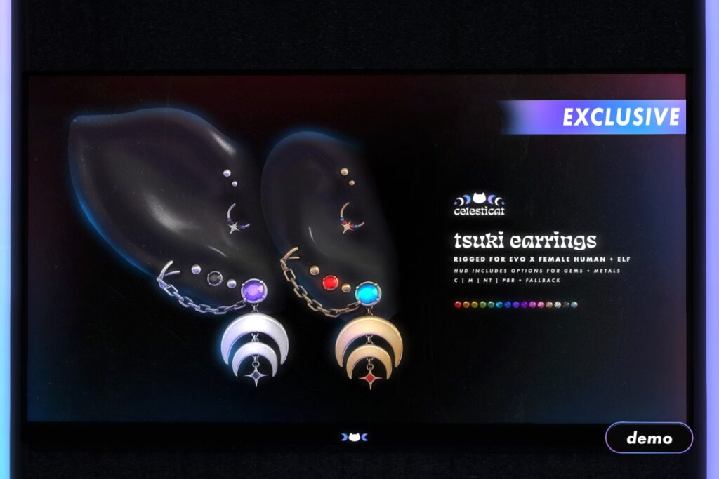 Tsuki Earrings - EvoX F Human+Elf, L$350 FP