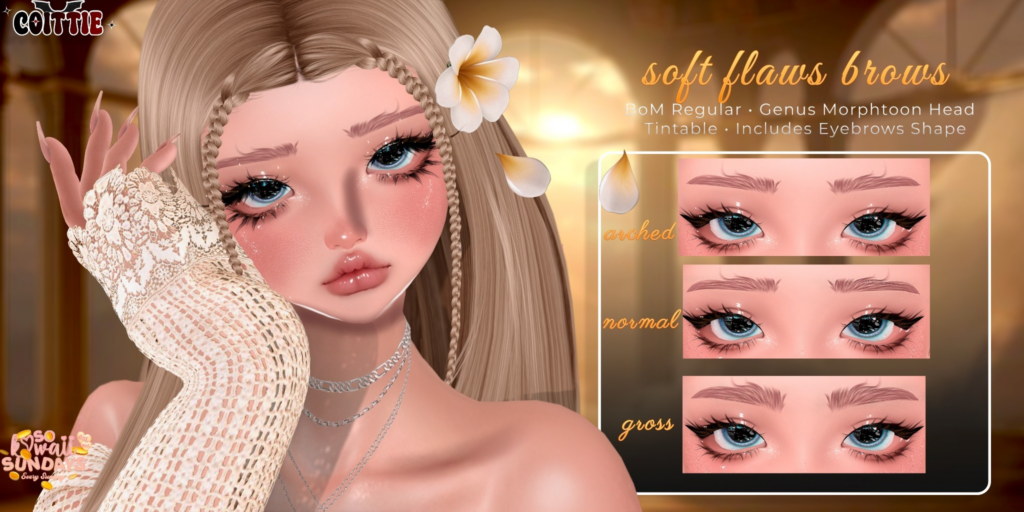 Soft Flaws Brows - Genus MorphToon	&lt;a href=&quot;http://maps.secondlife.com/secondlife/Hashira/37/169/3&quot; target=&quot;_blank&quot;&gt;Teleport&lt;/a&gt;