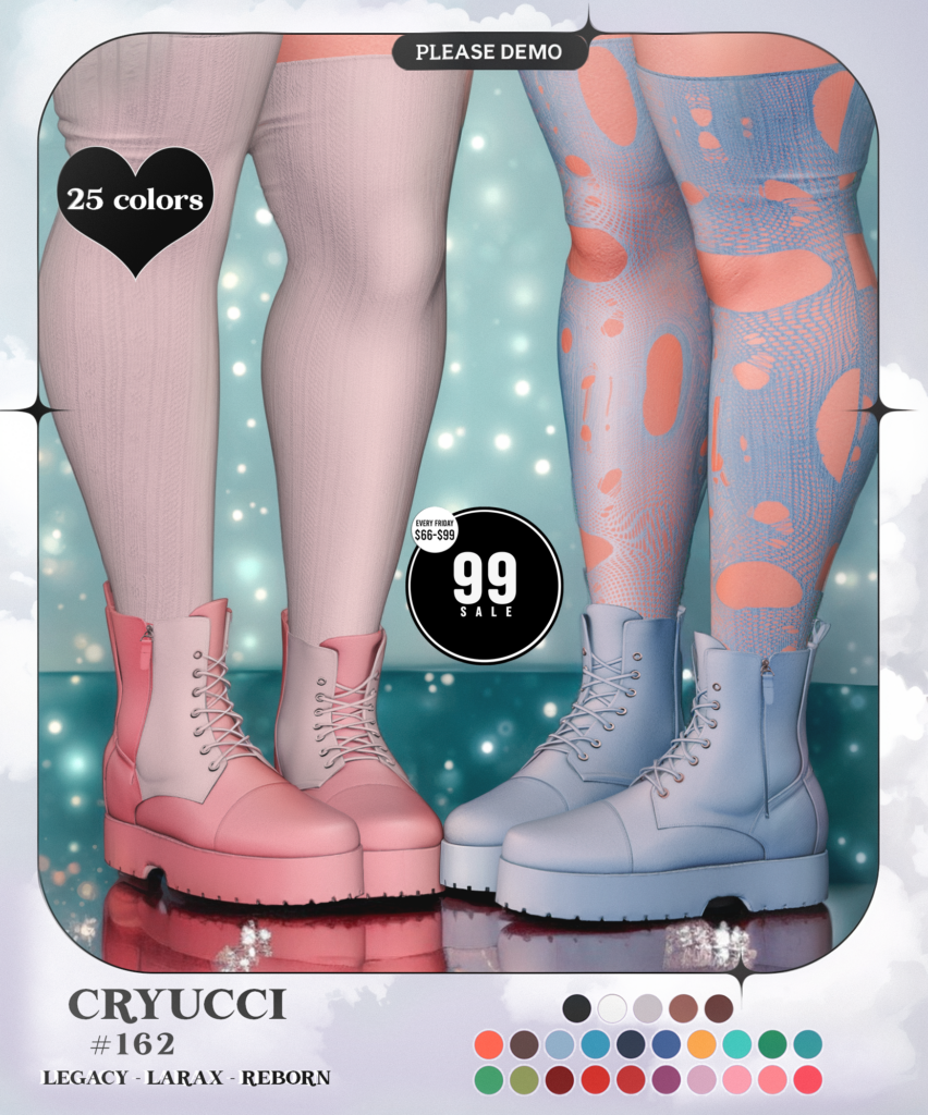 Shoes #162 - Legacy/MaitreyaX/Reborn	<a href="http://maps.secondlife.com/secondlife/Axell/179/97/1570" target="_blank">Teleport</a>