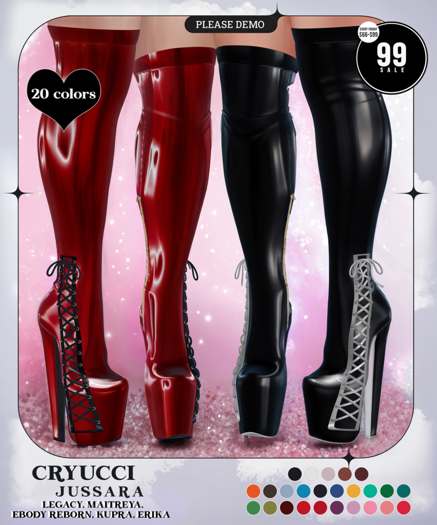 Jussara Boots - Erika/Inithium/Legacy/Maitreya/Reborn	&lt;a href=&quot;http://maps.secondlife.com/secondlife/Axell/179/97/1570&quot; target=&quot;_blank&quot;&gt;Teleport&lt;/a&gt;