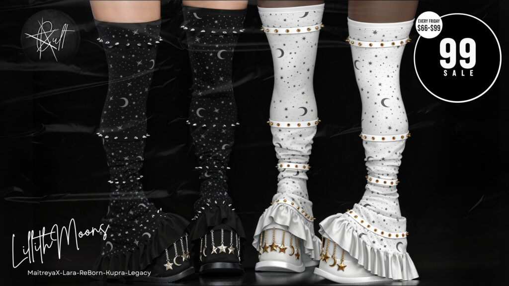 LillithMoons Boots - Inithium/Legacy/Maitreya/Reborn/+mods	<a href="http://maps.secondlife.com/secondlife/Cult%20Coven/129/75/33" target="_blank">Teleport</a>