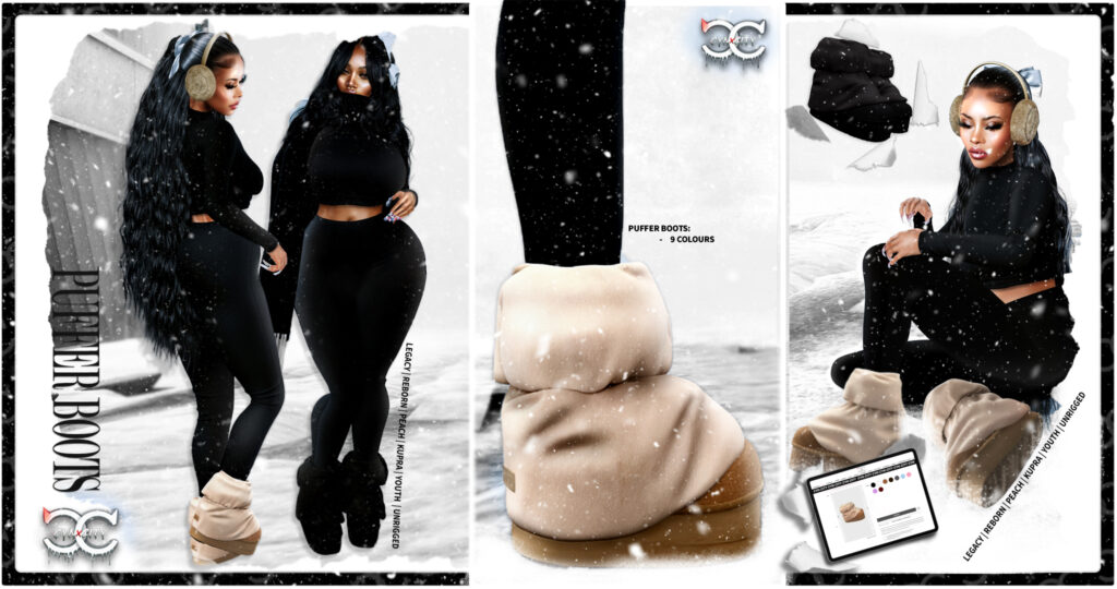 Puffer Boots - Inithium/Legacy/Peach/Reborn/Unrigged/Youth	<a href="http://maps.secondlife.com/secondlife/Coral%20Rainbow/58/227/4032" target="_blank">Teleport</a>