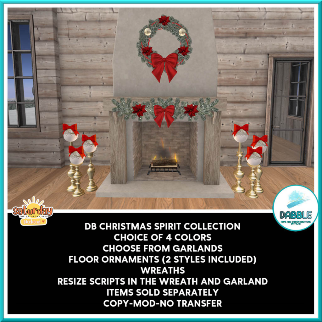 Christmas Spirit Collection Decor Set	&lt;a href=&quot;http://maps.secondlife.com/secondlife/Casvian%20Caye/164/74/22&quot; target=&quot;_blank&quot;&gt;Teleport&lt;/a&gt;