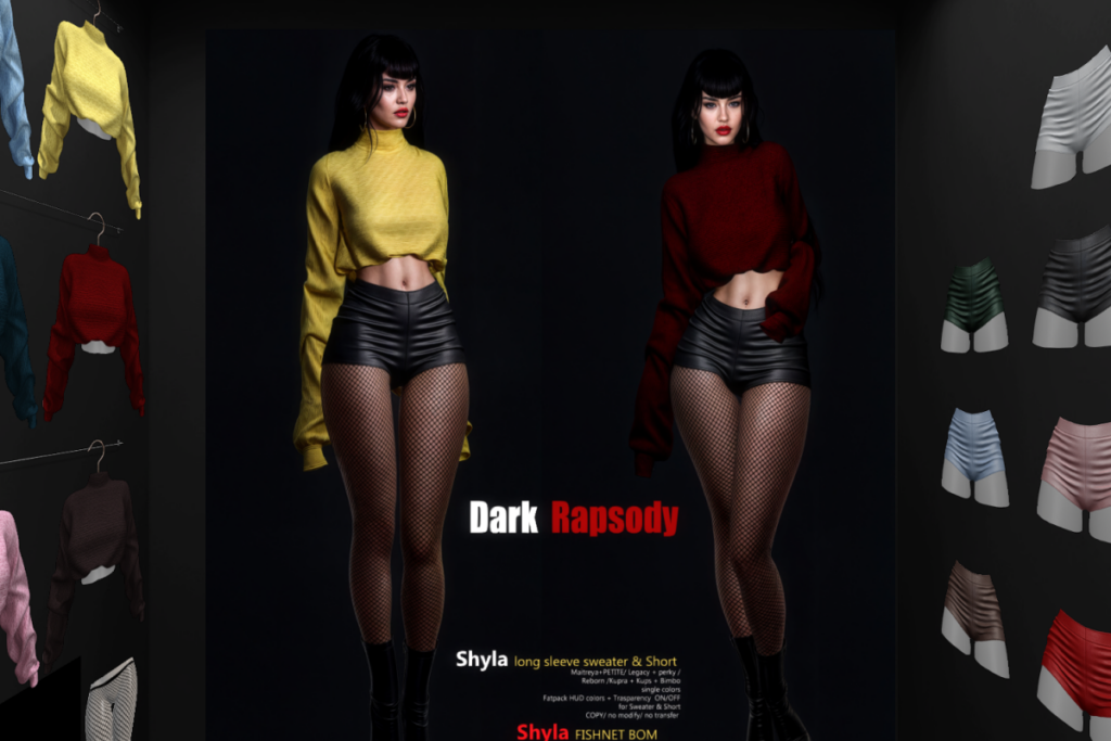 Shyla Long Sleeve Sweater &amp; Shorts - Inithium/Legacy/Maitreya/Reborn/+mods, L$100 each/L$1499 each FP | Shyla Fishnets - BOM, L$219