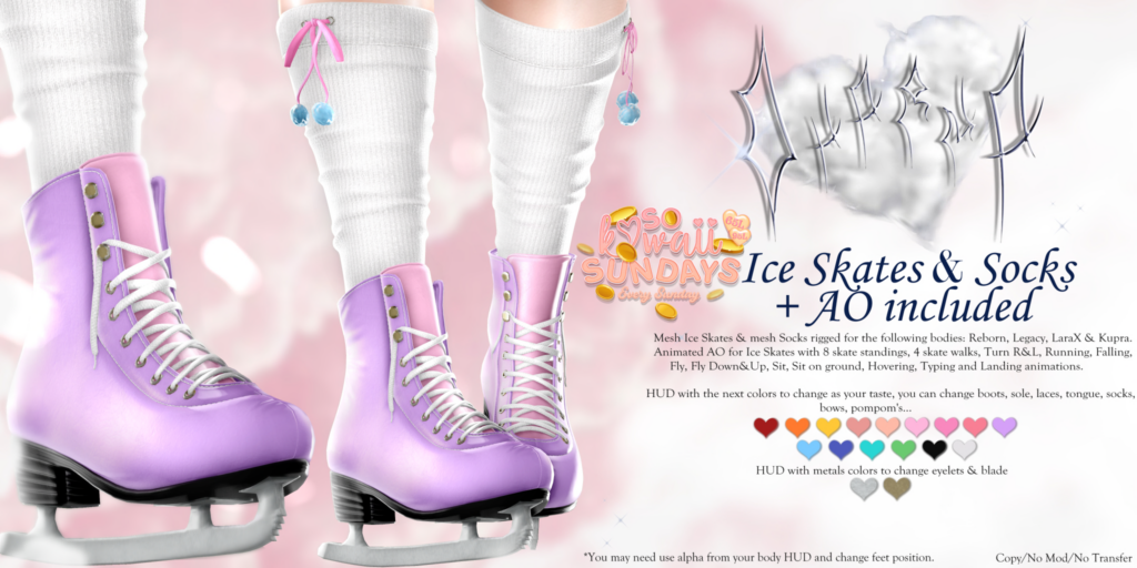 Ice Skates &amp; Socks w/AO - Inithium/Legacy/MaitreyaX/Reborn	&lt;a href=&quot;http://maps.secondlife.com/secondlife/Ancient%20Sanctuary/62/218/1704&quot; target=&quot;_blank&quot;&gt;Teleport&lt;/a&gt;