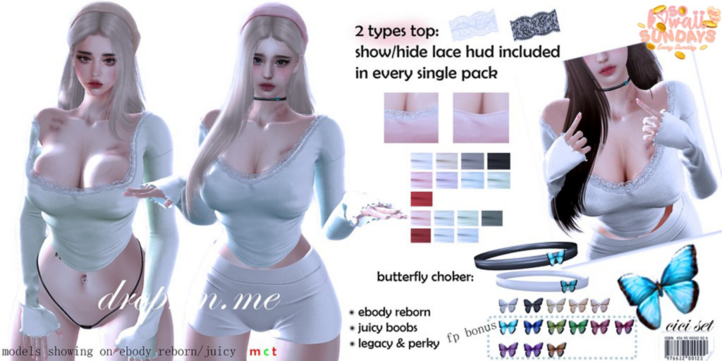 Cici Set - Legacy/Reborn/+mods	&lt;a href=&quot;http://maps.secondlife.com/secondlife/The%20Sign%20III/214/32/22&quot; target=&quot;_blank&quot;&gt;Teleport&lt;/a&gt;