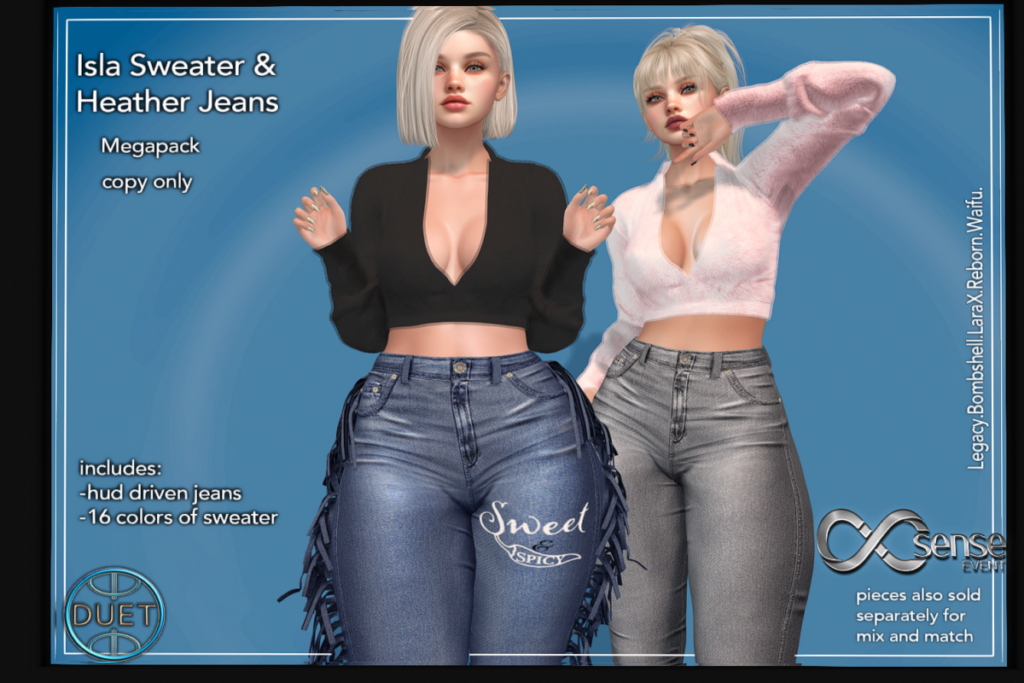 Isla Sweater &amp; Heather Jeans - Legacy/MaitreyaX/Reborn/+mods, L$149-L$199 each/L$995-L$1639 each FP/L$2199 MP