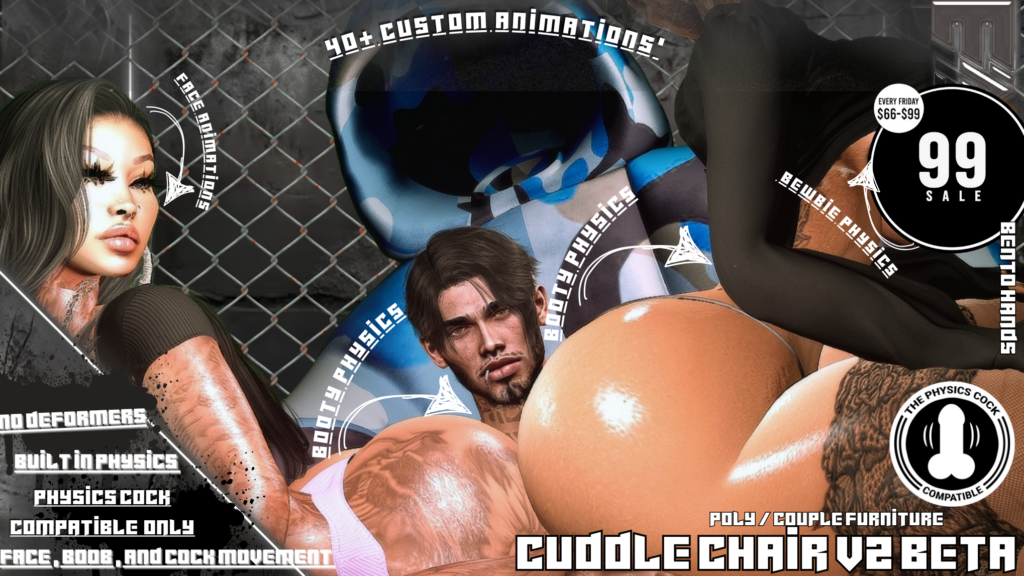 Cuddle Chair V2 Beta	&lt;a href=&quot;http://maps.secondlife.com/secondlife/TheTakeover/132/131/4000&quot; target=&quot;_blank&quot;&gt;Teleport&lt;/a&gt;