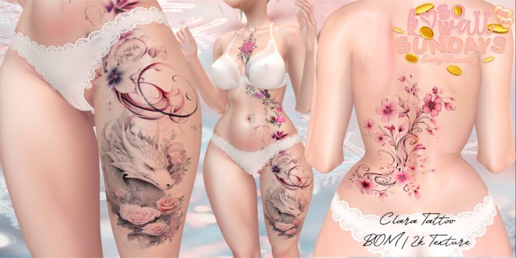 Clara Tattoo - BOM	&lt;a href=&quot;http://maps.secondlife.com/secondlife/Coral%20Cove/161/236/2543&quot; target=&quot;_blank&quot;&gt;Teleport&lt;/a&gt;