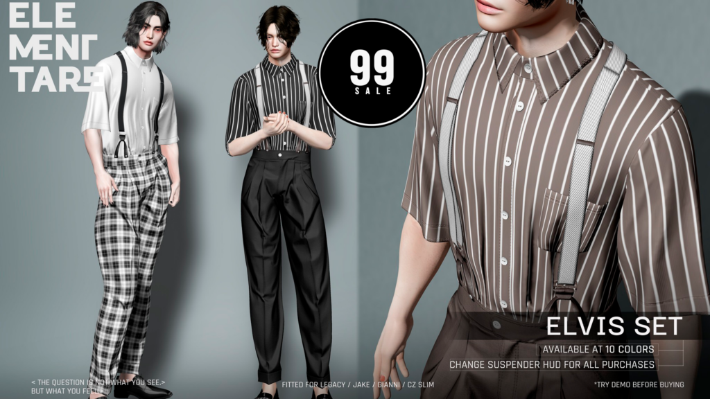 Elvis Set - CZ Slim/Gianni/Jake/Legacy	<a href="http://maps.secondlife.com/secondlife/Heartbreak/131/129/166" target="_blank">Teleport</a>