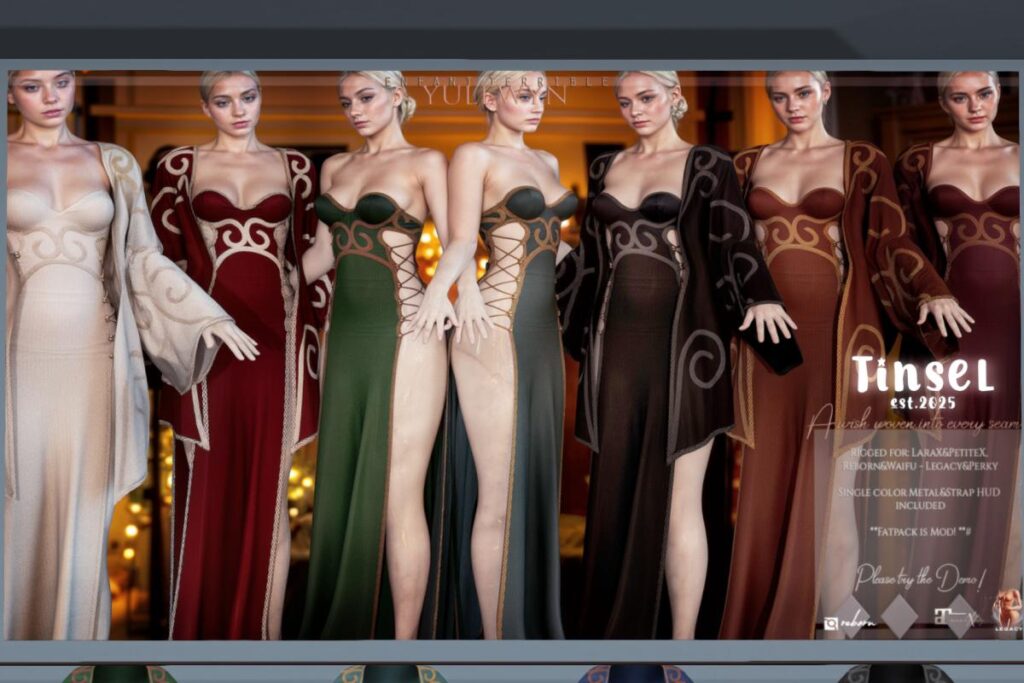 Yulewyn Dress and Robe - Legacy/MaitreyaX/Reborn/+mods, L$299 each/L$1055-L$1799 each FP