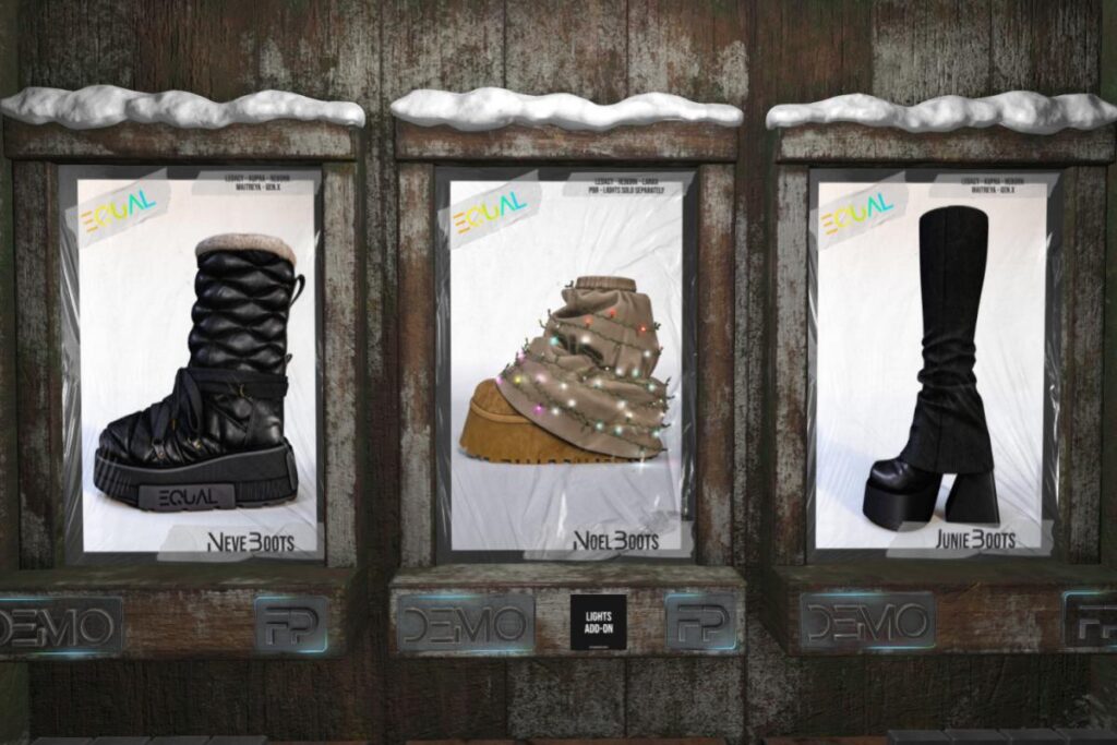 Neve Boots - GenX/Inithium/Legacy/Maitreya/Reborn, L$250 each/L$899 FP | Noel Boots - Legacy/MaitreyaX/Reborn, L$250 each/L$899 FP | Junie Boots - GenX/Inithium/Legacy/Maitreya/Reborn, L$250 each/L$899 FP