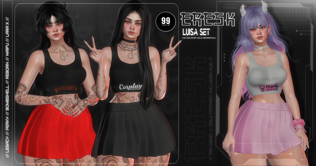 Luisa Top &amp; Skirt - Legacy/MaitreyaX/Reborn/+mods	<a href="http://maps.secondlife.com/secondlife/Rapturous%20Isle/58/201/22" target="_blank">Teleport</a>