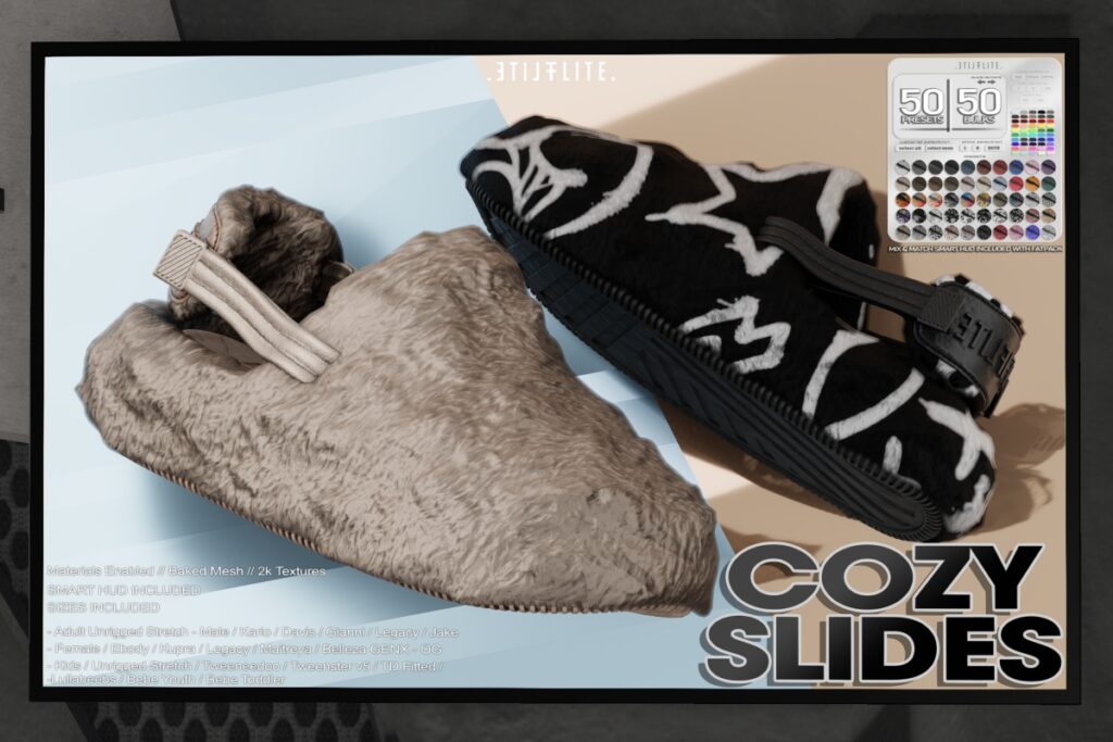 Cozy Slides - see ad for fits, L$249 each/L$1699 FP