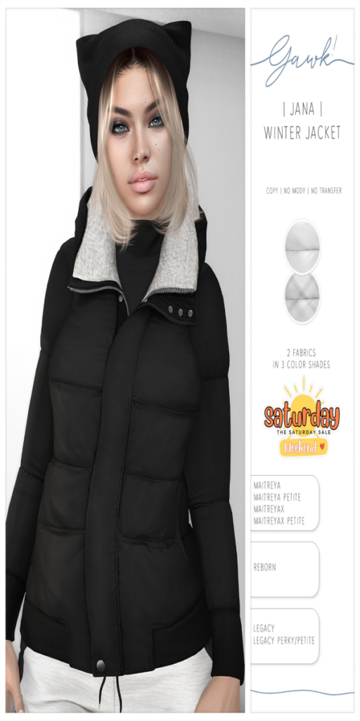 Jana Winter Jacket - Legacy/Maitreya/Reborn/+mods	&lt;a href=&quot;http://maps.secondlife.com/secondlife/DeeTaleZ/128/128/265&quot; target=&quot;_blank&quot;&gt;Teleport&lt;/a&gt;