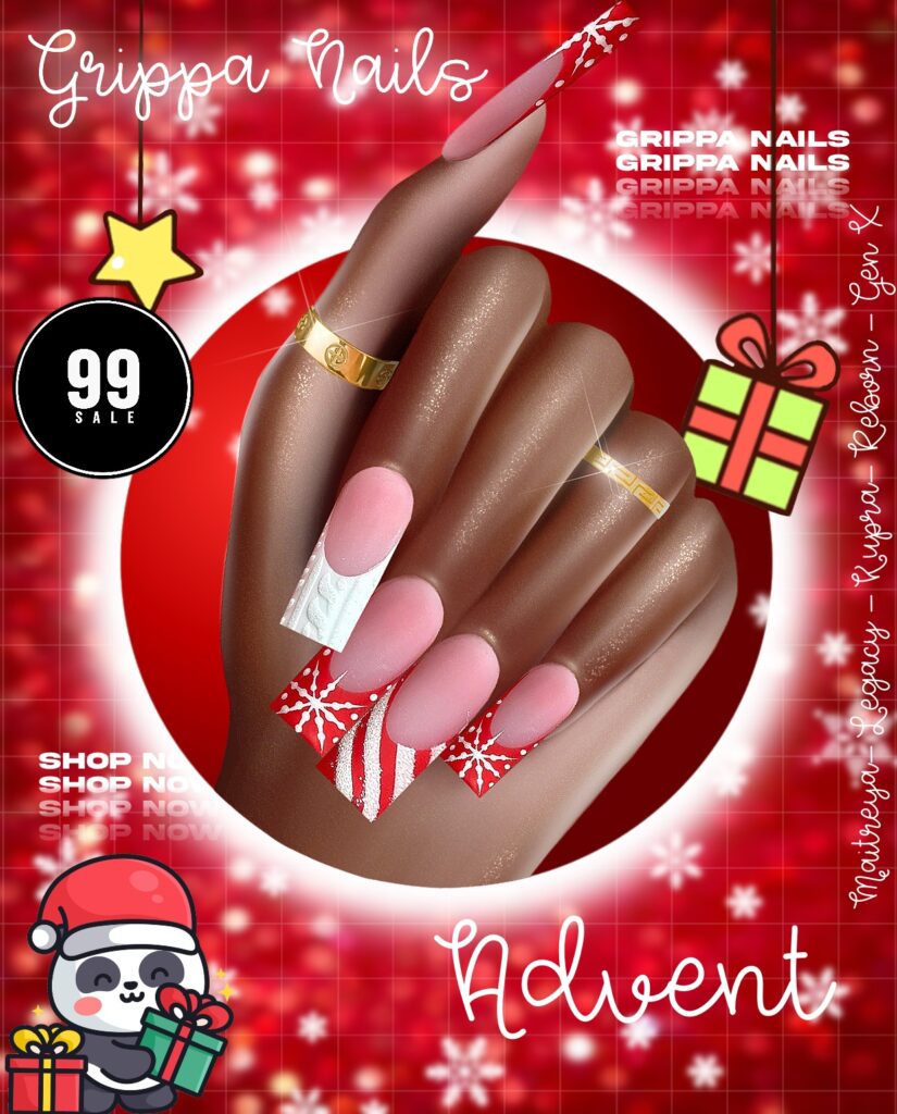 Advent Nails - GenX/Inithium/Legacy/Maitreya/Reborn	<a href="http://maps.secondlife.com/secondlife/Golden%20Marina/78/58/3029" target="_blank">Teleport</a>