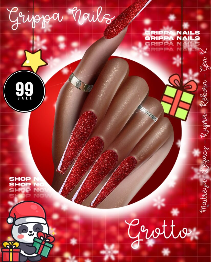 Grotto Nails - GenX/Inithium/Legacy/Maitreya/Reborn	<a href="http://maps.secondlife.com/secondlife/Golden%20Marina/78/58/3029" target="_blank">Teleport</a>