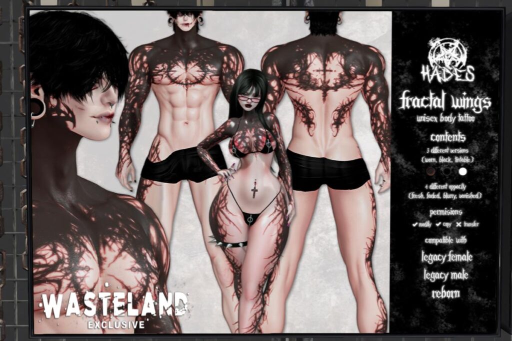 Fractal Wings Tattoo - BOM for Legacy F+M/Reborn, L$249