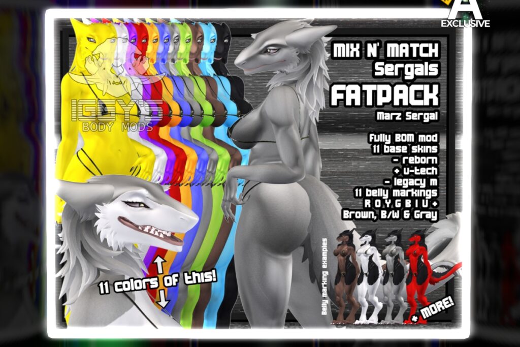 Mix N&#039; Match Sergals - BOM/Marz Sovereign Sergal/Legacy M/Reborn/+mods, L$749 each/L$5500 FP