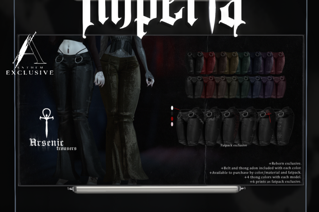 Arsenic Trousers - Reborn, L$350 each/L$1485 FP