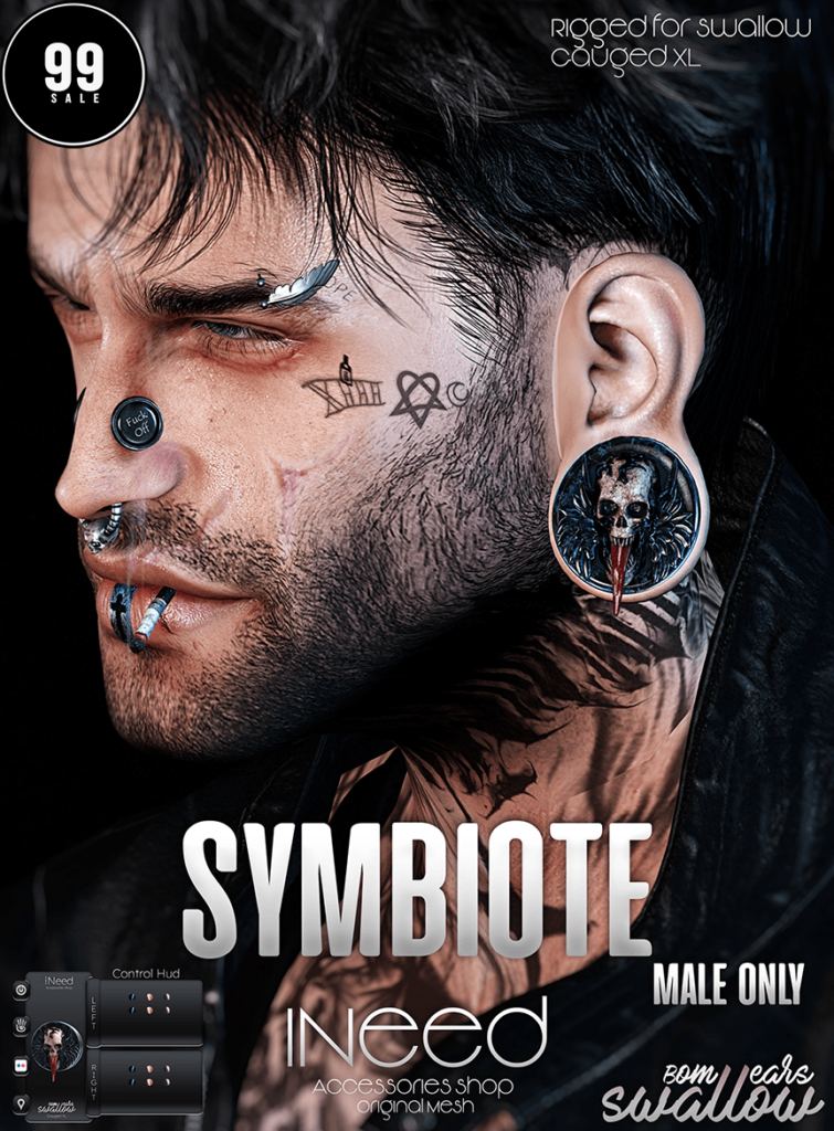 Symbiote Earrings - Swallow Gauged Ears XL Male	&lt;a href=&quot;http://maps.secondlife.com/secondlife/Starfall%20Bay/193/47/29&quot; target=&quot;_blank&quot;&gt;Teleport&lt;/a&gt;