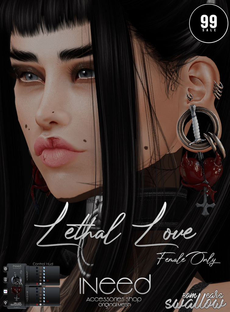 Lethal Love Earrings - Swallow Gauged Ears XL Female	&lt;a href=&quot;http://maps.secondlife.com/secondlife/Starfall%20Bay/193/47/29&quot; target=&quot;_blank&quot;&gt;Teleport&lt;/a&gt;