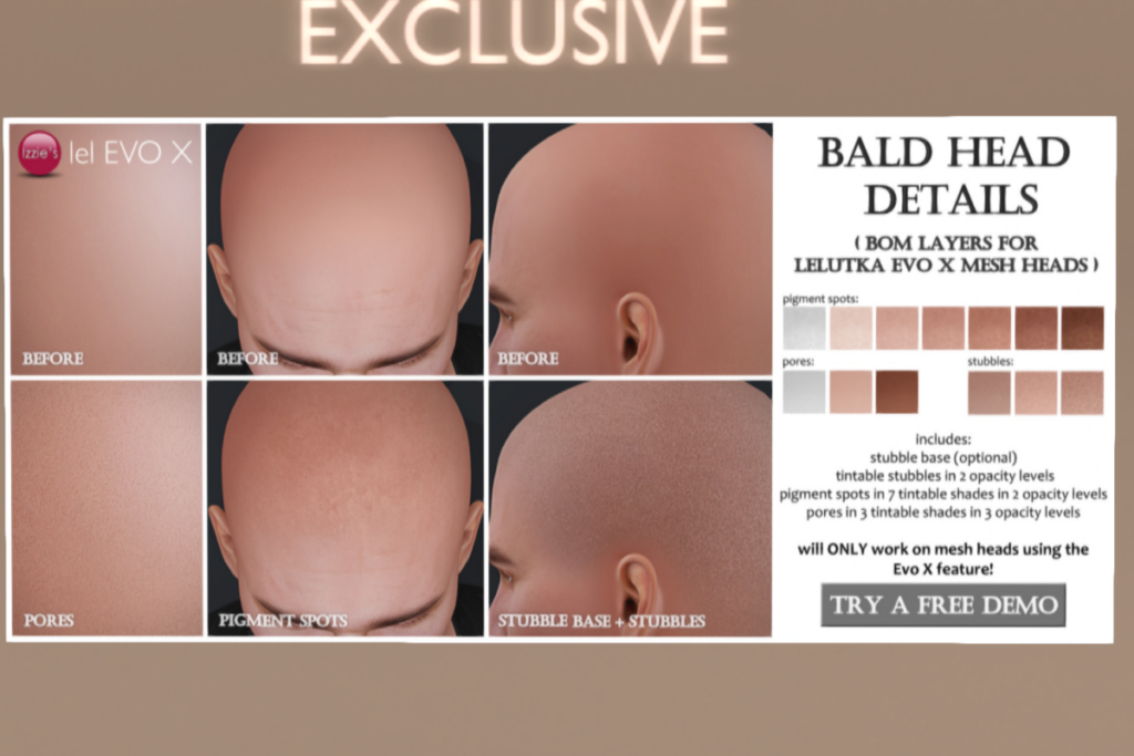Bald Head Details - EvoX, L$199