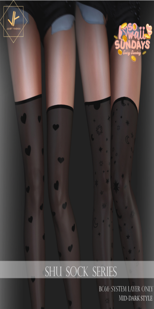 Shu Socks - BOM	&lt;a href=&quot;http://maps.secondlife.com/secondlife/Cobra/238/27/2001&quot; target=&quot;_blank&quot;&gt;Teleport&lt;/a&gt;