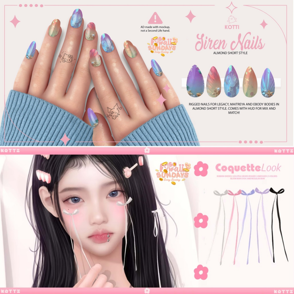 Siren Mesh Nails - Legacy/Maitreya/Reborn | Coquette Look Bows	&lt;a href=&quot;https://maps.secondlife.com/secondlife/Dark%20Desires/234/177/25&quot; target=&quot;_blank&quot;&gt;Teleport&lt;/a&gt;