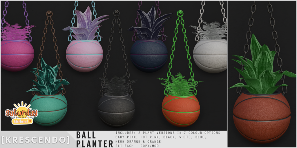 Ball Planter Decor	&lt;a href=&quot;http://maps.secondlife.com/secondlife/SkyBeam%20Hideaway/200/203/4022&quot; target=&quot;_blank&quot;&gt;Teleport&lt;/a&gt;
