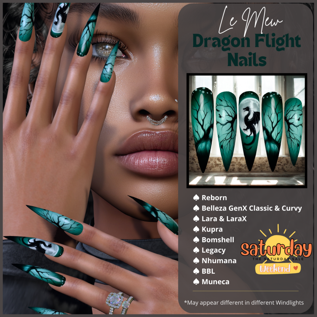 Dragon Flight Mesh Nails - see ad for fits	&lt;a href=&quot;http://maps.secondlife.com/secondlife/Phoenix%20Determined/72/42/22&quot; target=&quot;_blank&quot;&gt;Teleport&lt;/a&gt;