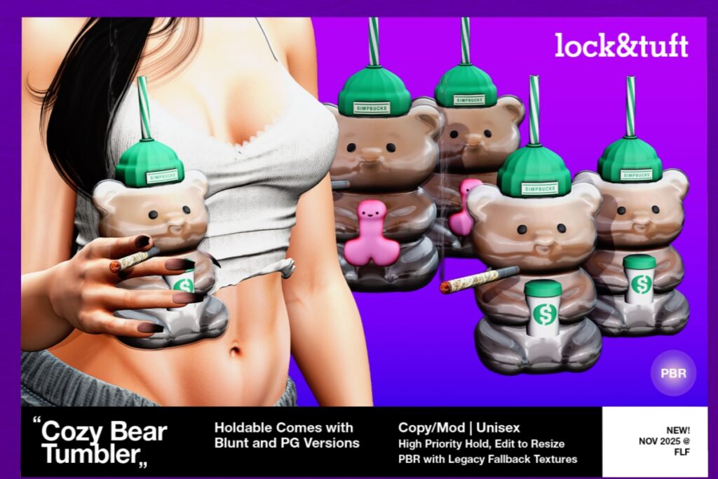 Cozy Bear Tumbler Holdable &amp; Decor	&lt;a href=&quot;http://maps.secondlife.com/secondlife/Oblivion/17/32/1339&quot; target=&quot;_blank&quot;&gt;Teleport&lt;/a&gt;