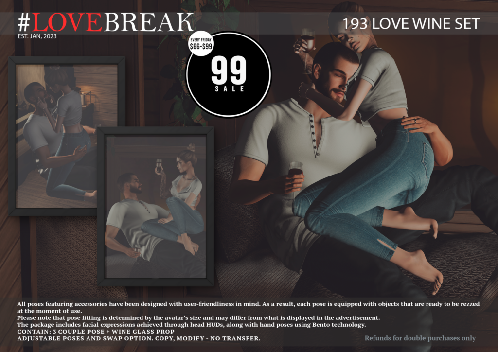 193 Love Wine Set Couple Pose with Props	<a href="http://maps.secondlife.com/secondlife/Bloom%20Light/50/252/37" target="_blank">Teleport</a>