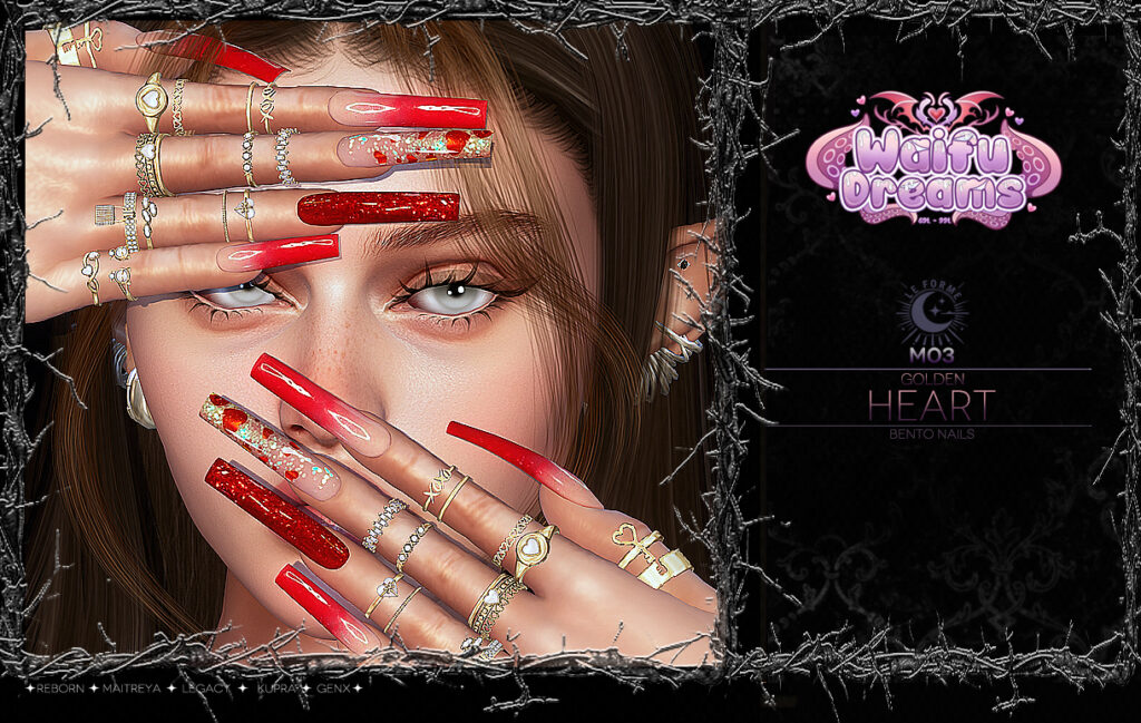 M03 Golden Heart Nails - GenX/Inithium/Legacy/Maitreya/Reborn
