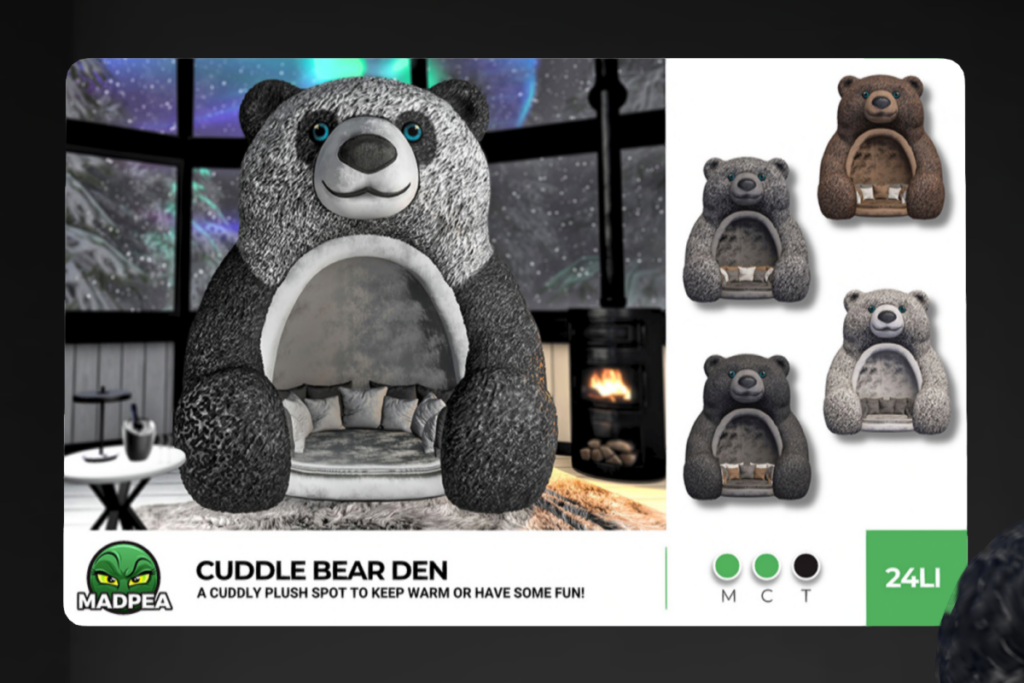 Cuddle Bear Den, L$499-L$899 each