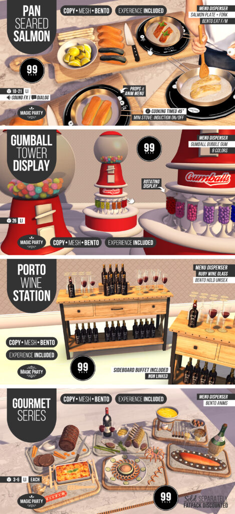 Pan Seared Salmon | Gumball Tower Display | Porto Wine Station | Gourmet Series	&lt;a href=&quot;http://maps.secondlife.com/secondlife/Amber%20Cove/180/240/25&quot; target=&quot;_blank&quot;&gt;Teleport&lt;/a&gt;