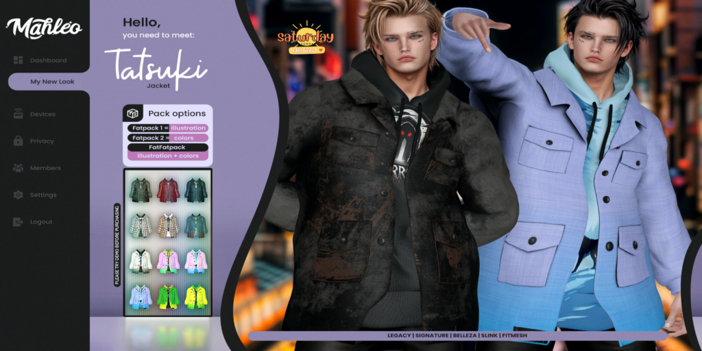 Tatsuki Jacket - Belleza/Fitmesh/Legacy/Signature/Slink	&lt;a href=&quot;http://maps.secondlife.com/secondlife/Faerie%20Isle/101/101/1001&quot; target=&quot;_blank&quot;&gt;Teleport&lt;/a&gt;