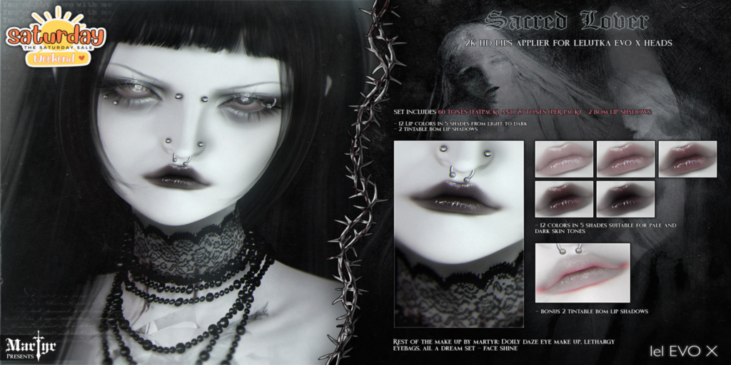 Sacred Lover Lipsticks - EvoX	&lt;a href=&quot;https://maps.secondlife.com/secondlife/BlackLotus/107/27/293&quot; target=&quot;_blank&quot;&gt;Teleport&lt;/a&gt;
