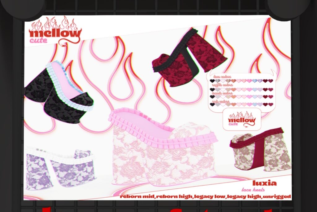 Luxia Heels - Legacy/Reborn/Unrigged, L$250 each/L$1099 FP